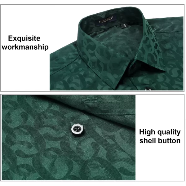 HISDERN Men's Shiny Satin Dress Shirts Luxury Floral Jacquard Slik Like Long Sleeve Fashion Shirt for Wedding Party Prom