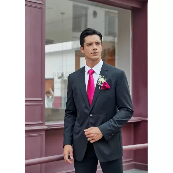 HISDERN Mens Solid Color Ties Formal Satin Necktie and Pocket Square Set Classic Wedding Business Tie &amp; Handkerchief