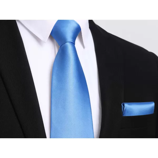 HISDERN Mens Solid Color Ties Formal Satin Necktie and Pocket Square Set Classic Wedding Business Tie &amp; Handkerchief