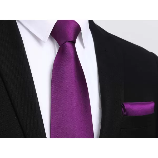 HISDERN Mens Solid Color Ties Formal Satin Necktie and Pocket Square Set Classic Wedding Business Tie &amp; Handkerchief