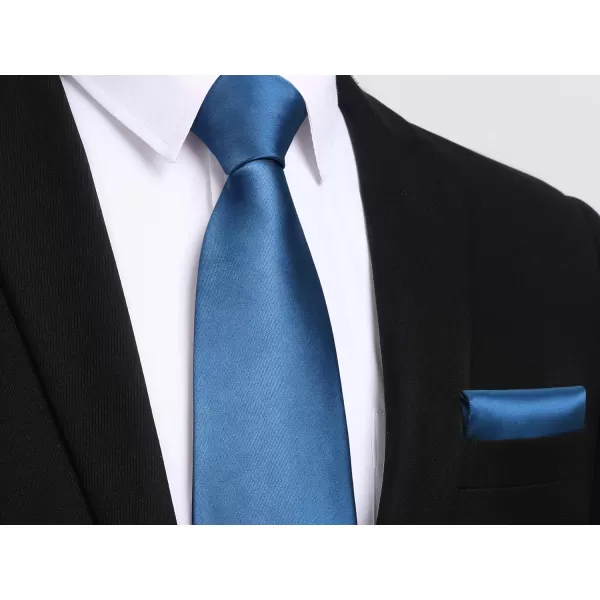 HISDERN Mens Solid Color Ties Formal Satin Necktie and Pocket Square Set Classic Wedding Business Tie &amp; Handkerchief