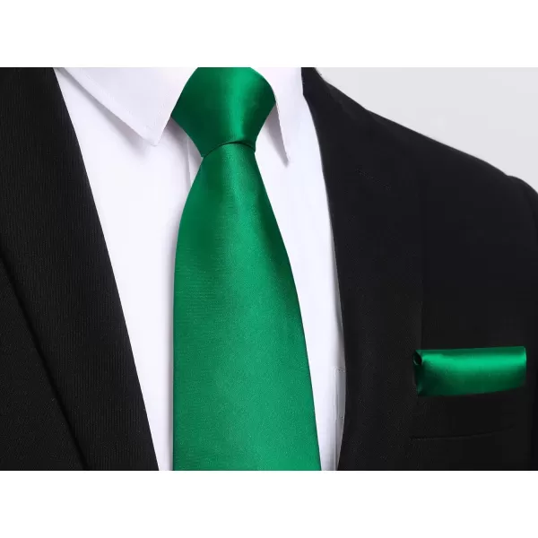 HISDERN Mens Solid Color Ties Formal Satin Necktie and Pocket Square Set Classic Wedding Business Tie &amp; Handkerchief