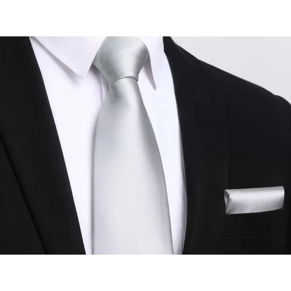 HISDERN Mens Solid Color Ties Formal Satin Necktie and Pocket Square Set Classic Wedding Business Tie &amp; Handkerchief