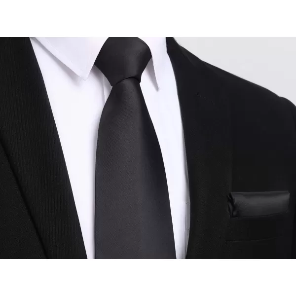 HISDERN Mens Solid Color Ties Formal Satin Necktie and Pocket Square Set Classic Wedding Business Tie &amp; Handkerchief