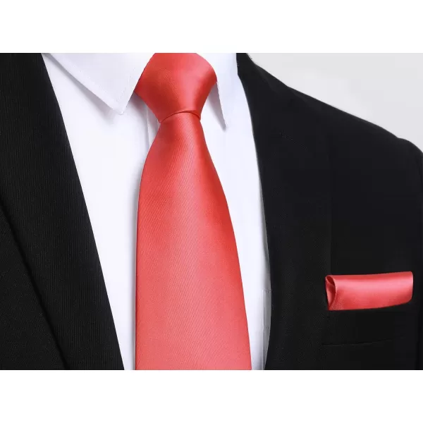 HISDERN Mens Solid Color Ties Formal Satin Necktie and Pocket Square Set Classic Wedding Business Tie &amp; Handkerchief