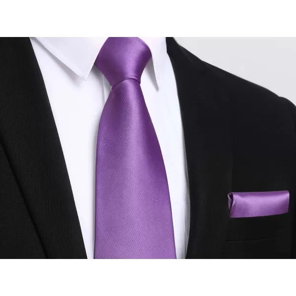 HISDERN Mens Solid Color Ties Formal Satin Necktie and Pocket Square Set Classic Wedding Business Tie &amp; Handkerchief