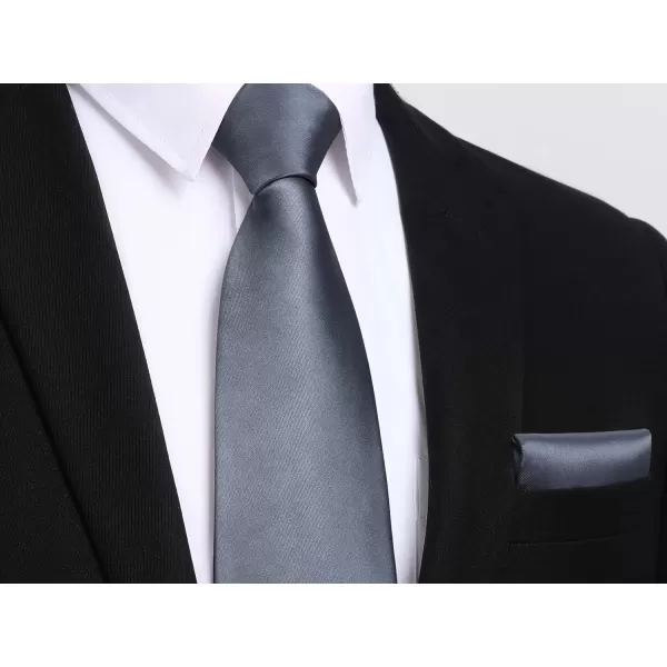 HISDERN Mens Solid Color Ties Formal Satin Necktie and Pocket Square Set Classic Wedding Business Tie &amp; Handkerchief