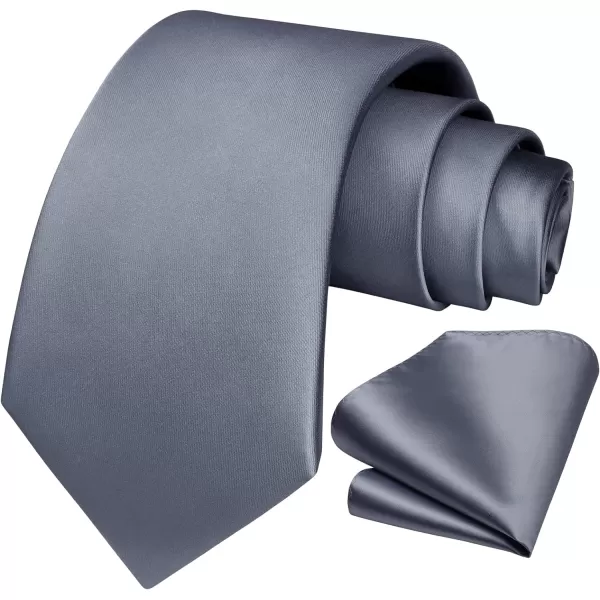 HISDERN Mens Solid Color Ties Formal Satin Necktie and Pocket Square Set Classic Wedding Business Tie &amp; Handkerchief