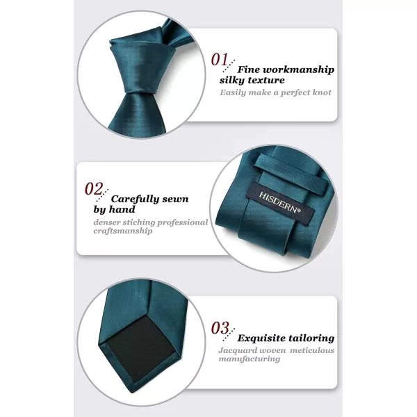HISDERN Mens Solid Color Ties Formal Satin Necktie and Pocket Square Set Classic Wedding Business Tie &amp; Handkerchief