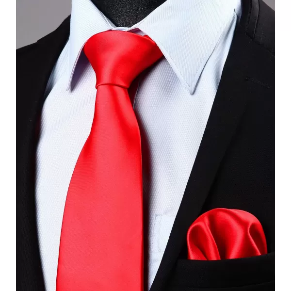 HISDERN Mens Solid Color Ties Formal Satin Necktie and Pocket Square Set Classic Wedding Business Tie &amp; Handkerchief