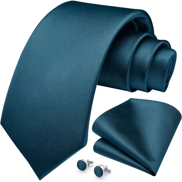 HISDERN Mens Solid Ties Formal Business Woven Tie and Pocket Square Cufflinks Set Classic Silk Satin Necktie Wedding