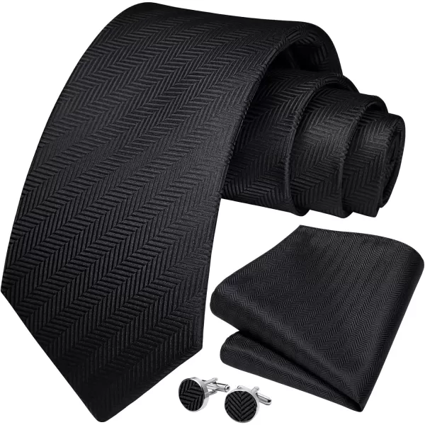 HISDERN Mens Solid Ties Formal Business Woven Tie and Pocket Square Cufflinks Set Classic Silk Satin Necktie Wedding