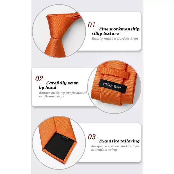 HISDERN Mens Solid Ties Formal Business Woven Tie and Pocket Square Cufflinks Set Classic Silk Satin Necktie Wedding