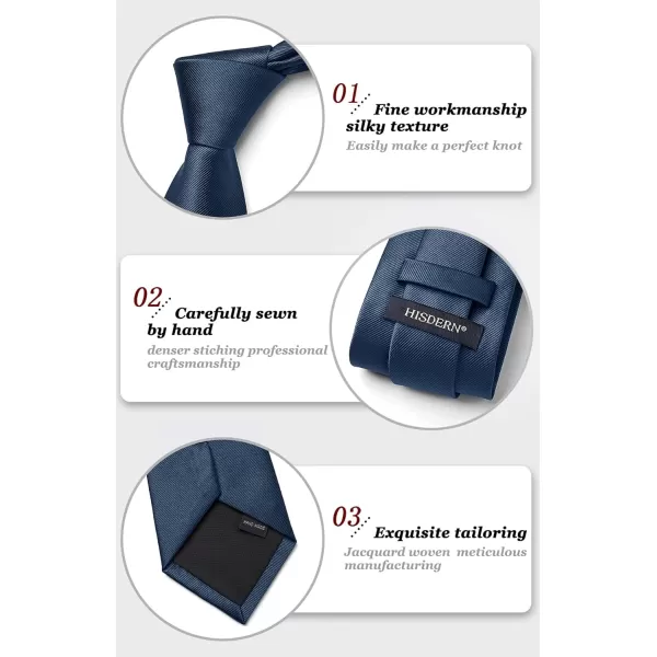 HISDERN Mens Solid Ties Formal Business Woven Tie and Pocket Square Cufflinks Set Classic Silk Satin Necktie Wedding