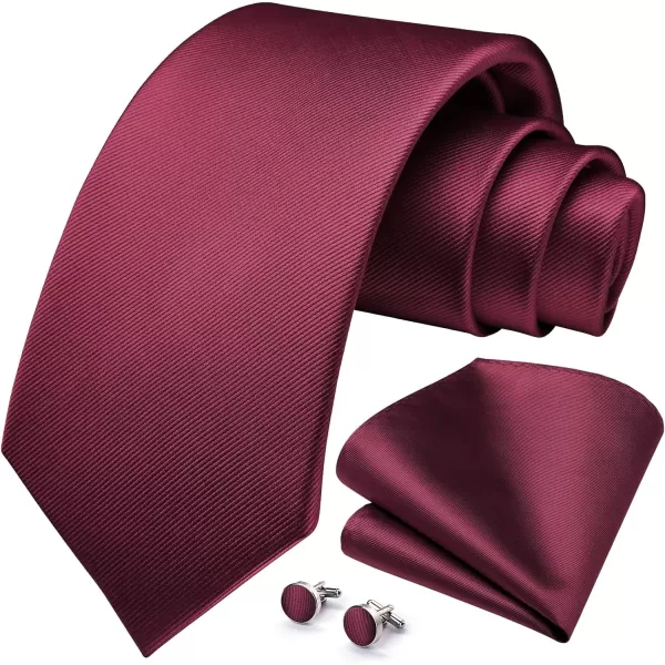 HISDERN Mens Solid Ties Formal Business Woven Tie and Pocket Square Cufflinks Set Classic Silk Satin Necktie Wedding