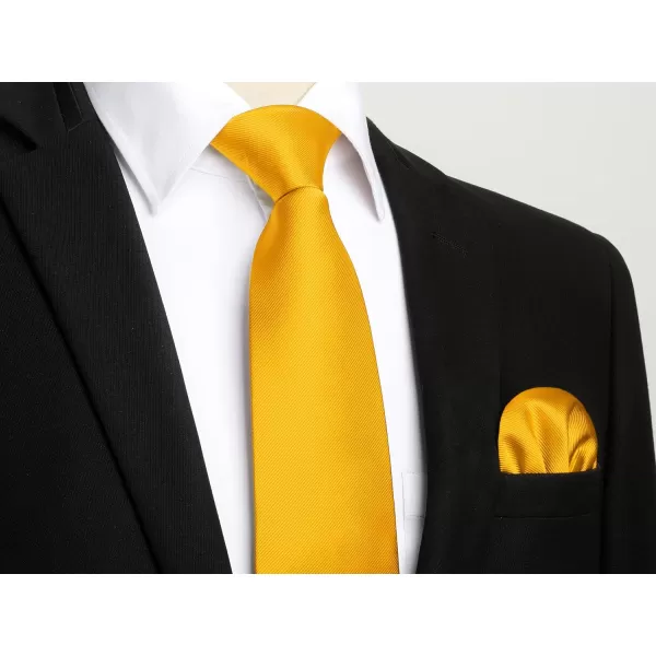 HISDERN Mens Solid Ties Formal Business Woven Tie and Pocket Square Cufflinks Set Classic Silk Satin Necktie Wedding