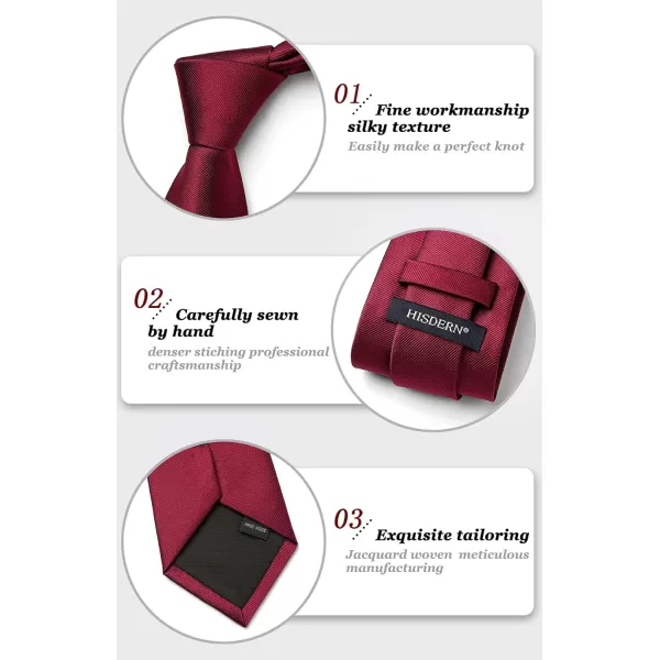 HISDERN Mens Solid Ties Formal Business Woven Tie and Pocket Square Cufflinks Set Classic Silk Satin Necktie Wedding