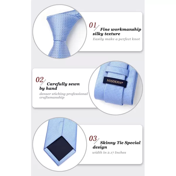 HISDERN Mens Solid Ties Formal Business Woven Tie and Pocket Square Cufflinks Set Classic Silk Satin Necktie Wedding