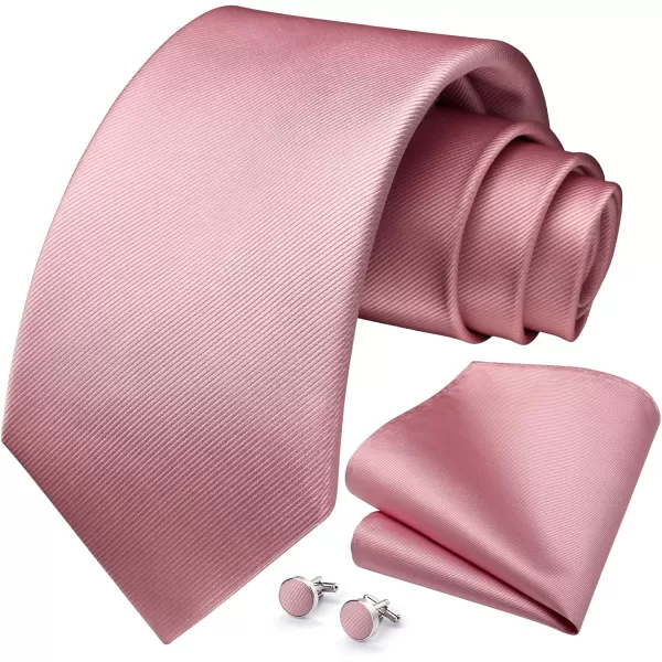 HISDERN Mens Solid Ties Formal Business Woven Tie and Pocket Square Cufflinks Set Classic Silk Satin Necktie Wedding