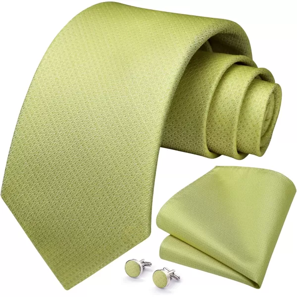 HISDERN Mens Solid Ties Formal Business Woven Tie and Pocket Square Cufflinks Set Classic Silk Satin Necktie Wedding