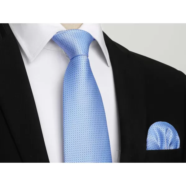 HISDERN Mens Solid Ties Formal Business Woven Tie and Pocket Square Cufflinks Set Classic Silk Satin Necktie Wedding