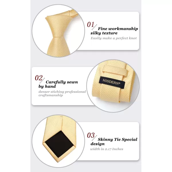 HISDERN Mens Solid Ties Formal Business Woven Tie and Pocket Square Cufflinks Set Classic Silk Satin Necktie Wedding