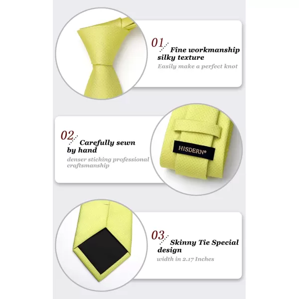 HISDERN Mens Solid Ties Formal Business Woven Tie and Pocket Square Cufflinks Set Classic Silk Satin Necktie Wedding