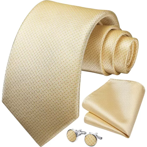 HISDERN Mens Solid Ties Formal Business Woven Tie and Pocket Square Cufflinks Set Classic Silk Satin Necktie Wedding