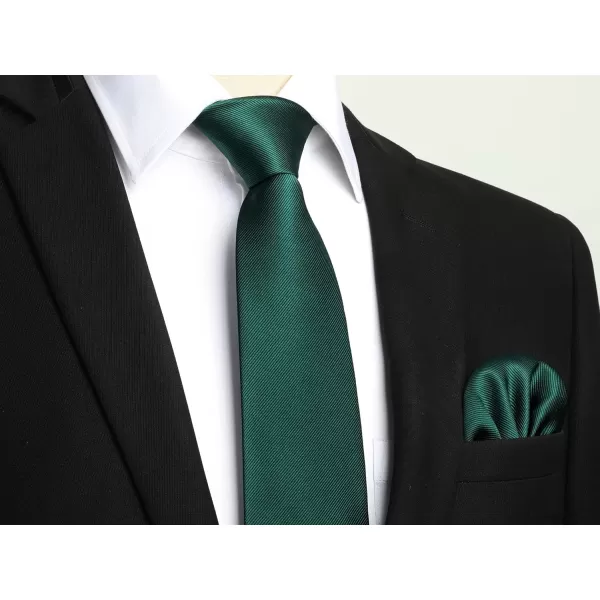 HISDERN Mens Solid Ties Formal Business Woven Tie and Pocket Square Cufflinks Set Classic Silk Satin Necktie Wedding
