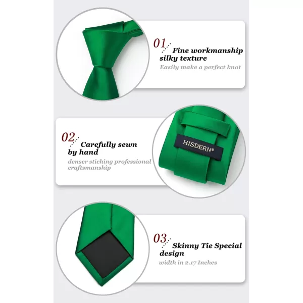 HISDERN Mens Solid Ties Formal Business Woven Tie and Pocket Square Cufflinks Set Classic Silk Satin Necktie Wedding