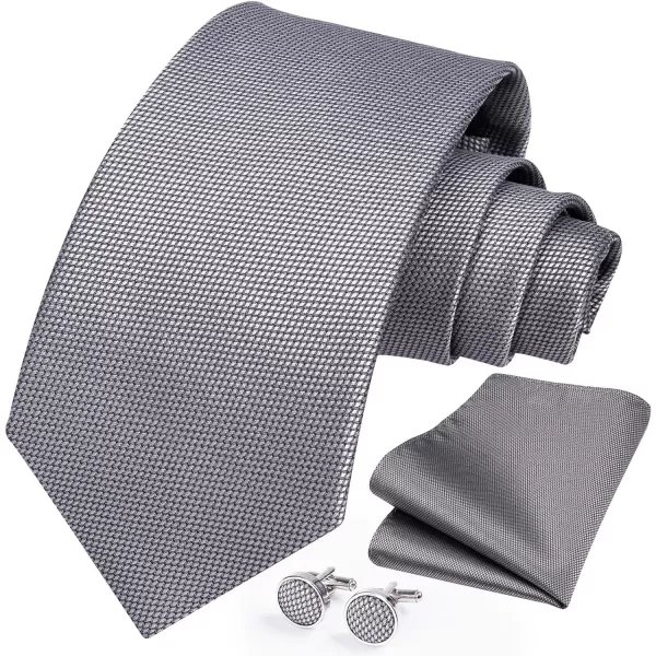 HISDERN Mens Solid Ties Formal Business Woven Tie and Pocket Square Cufflinks Set Classic Silk Satin Necktie Wedding