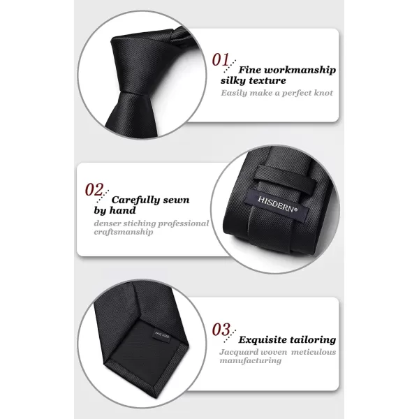HISDERN Mens Solid Ties Formal Business Woven Tie and Pocket Square Cufflinks Set Classic Silk Satin Necktie Wedding