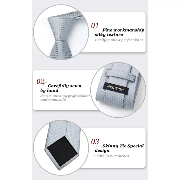HISDERN Mens Solid Ties Formal Business Woven Tie and Pocket Square Cufflinks Set Classic Silk Satin Necktie Wedding