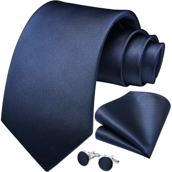 HISDERN Mens Solid Ties Formal Business Woven Tie and Pocket Square Cufflinks Set Classic Silk Satin Necktie Wedding