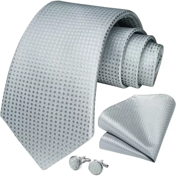 HISDERN Mens Solid Ties Formal Business Woven Tie and Pocket Square Cufflinks Set Classic Silk Satin Necktie Wedding