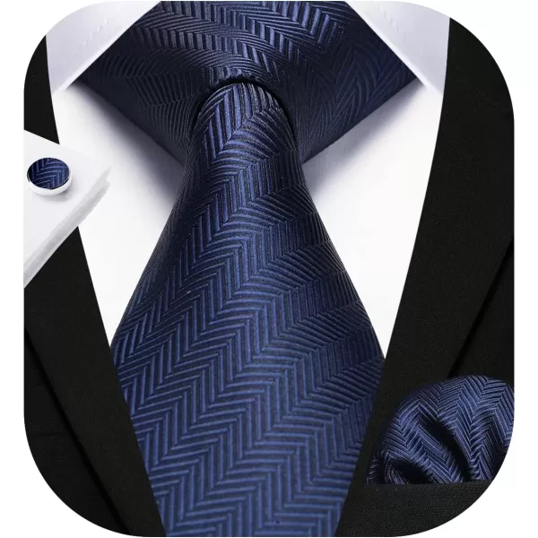 HISDERN Mens Solid Ties Formal Business Woven Tie and Pocket Square Cufflinks Set Classic Silk Satin Necktie Wedding