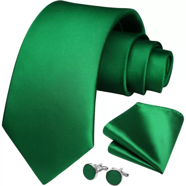 HISDERN Mens Solid Ties Formal Business Woven Tie and Pocket Square Cufflinks Set Classic Silk Satin Necktie Wedding