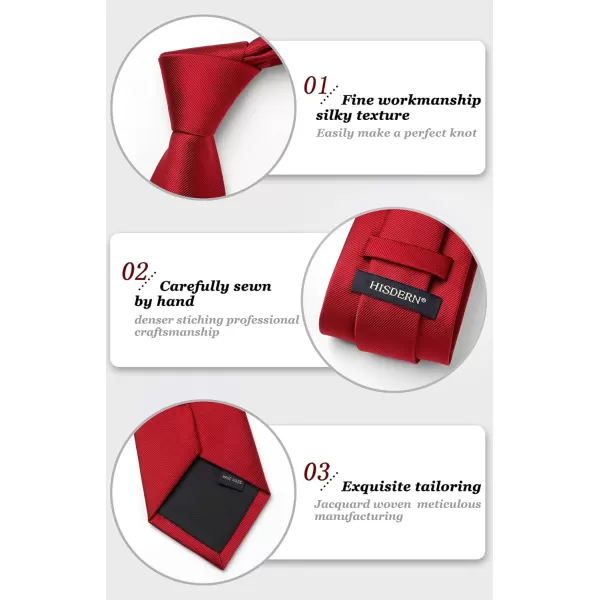 HISDERN Mens Solid Ties Formal Business Woven Tie and Pocket Square Cufflinks Set Classic Silk Satin Necktie Wedding