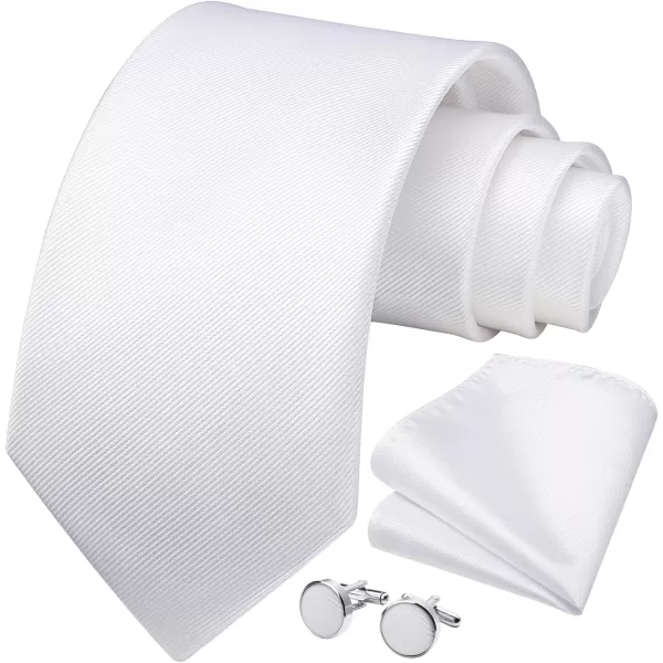 HISDERN Mens Solid Ties Formal Business Woven Tie and Pocket Square Cufflinks Set Classic Silk Satin Necktie Wedding
