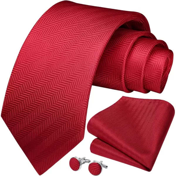 HISDERN Mens Solid Ties Formal Business Woven Tie and Pocket Square Cufflinks Set Classic Silk Satin Necktie Wedding