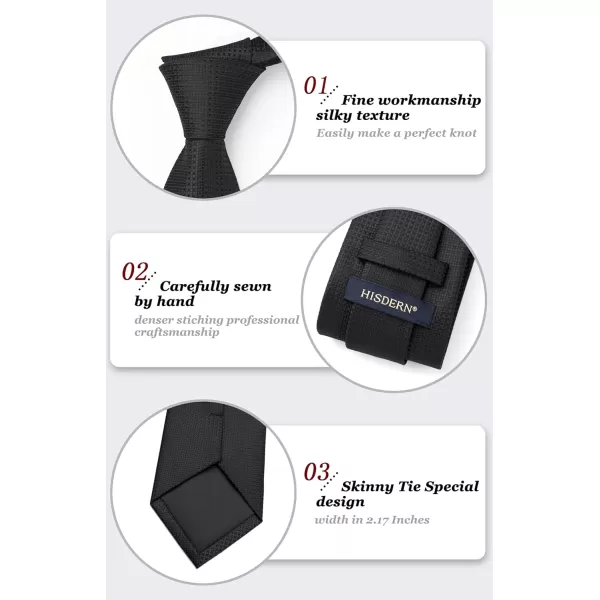 HISDERN Mens Solid Ties Formal Business Woven Tie and Pocket Square Cufflinks Set Classic Silk Satin Necktie Wedding