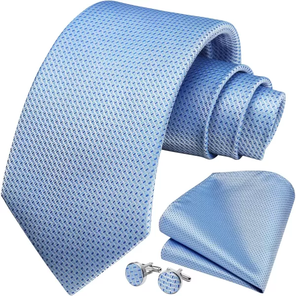 HISDERN Mens Solid Ties Formal Business Woven Tie and Pocket Square Cufflinks Set Classic Silk Satin Necktie Wedding
