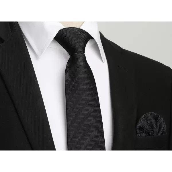 HISDERN Mens Solid Ties Formal Business Woven Tie and Pocket Square Cufflinks Set Classic Silk Satin Necktie Wedding