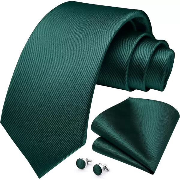 HISDERN Mens Solid Ties Formal Business Woven Tie and Pocket Square Cufflinks Set Classic Silk Satin Necktie Wedding