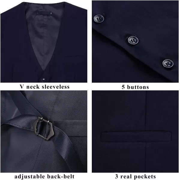 HISDERN Men's Suit Vest Business Formal Dress Waistcoat Vest with 3 Pockets for Suit or Tuxedo