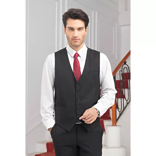 HISDERN Men's Suit Vest Business Formal Dress Waistcoat Vest with 3 Pockets for Suit or Tuxedo