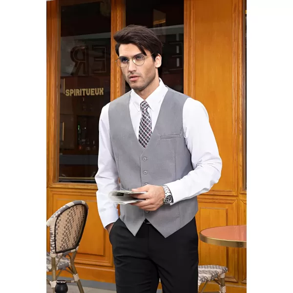 HISDERN Men's Suit Vest Business Formal Dress Waistcoat Vest with 3 Pockets for Suit or Tuxedo