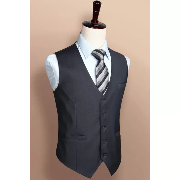 HISDERN Men's Suit Vest Business Formal Dress Waistcoat Vest with 3 Pockets for Suit or Tuxedo