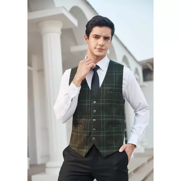 HISDERN Men's Suit Vest Business Formal Plaid Dress Waistcoat Slim Fit Vests for Men with 3 Pocket for Suit or Tuxedo