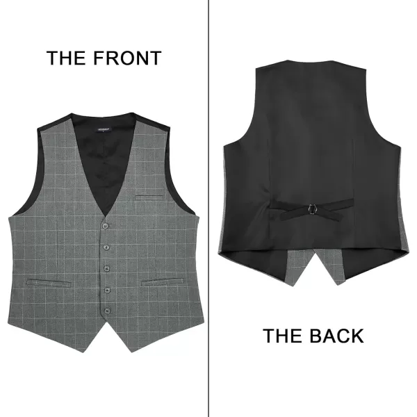 HISDERN Men's Suit Vest Business Formal Plaid Dress Waistcoat Slim Fit Vests for Men with 3 Pocket for Suit or Tuxedo